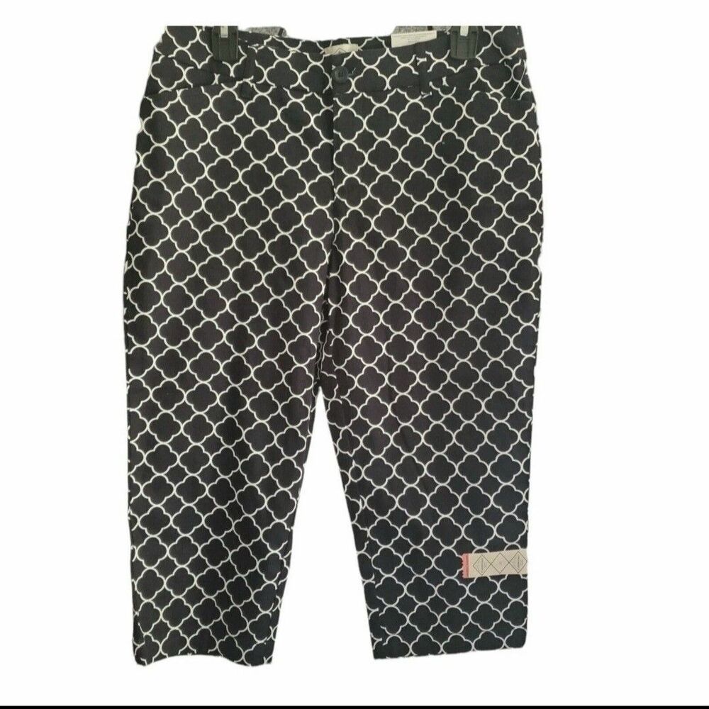 St Johns Bay Crop Pants Women 10 Slender Classic Fit Black White Bold Minimalist